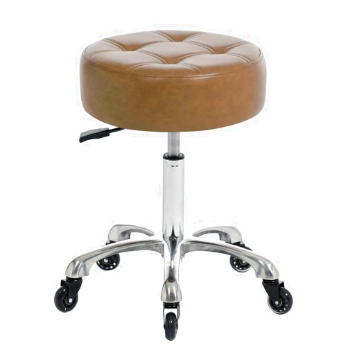 FRNIAMC Rolling Salon Stool- with Wider Comfy Round Seat- Height Adjustable Swivel Heavy-Duty Chair with Wheels for Medical Salon Esthetician Artist Studio and Home Office (with Soft Wheels, Brown)