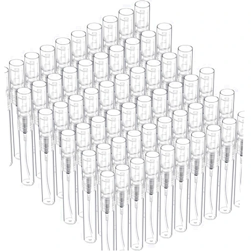 Fandamei 60PCS 5ml Mini Spray Bottle, Mini Clear Plastic Spray Bottle Empty, Fine Mist Refillable Mini Perfume Bottle, Perfume Atomizer, Small Empty Sample Containers, Plastic Portable Travel Bottle