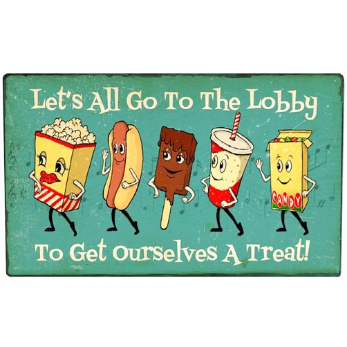 ZMKDLL Nostalgic Film Movie Cinema Theater Snack Bar Tin Sign Unique Game Room Metal Sign Outdoor Indoor Wall Panel Retro Vintage Mural Size 20x30 cm Poster