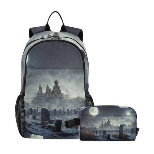 TecEr Two-moons Print Kids Backpack Set for Girls Boys Elementary Middle School Bag with Lunch Box