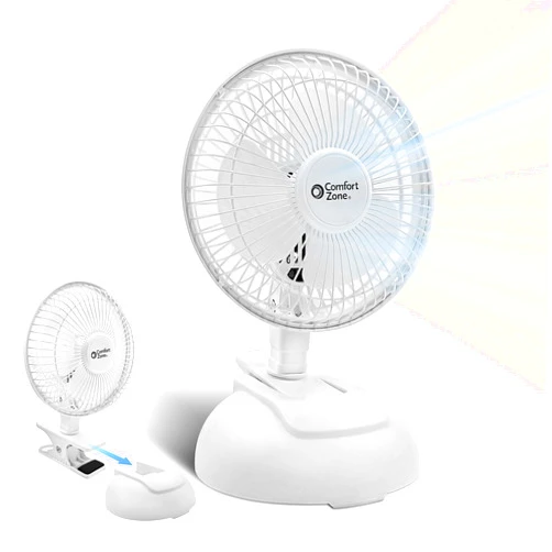 Comfort Zone Personal Clip or Desk Fan with Removable Base, Portable, Mini Bedroom Fan, 6 inch, 2 Speed, Strong Clamp, Firm Grip, Airflow 6.53 ft/sec, Ideal for Home, Bedroom, Dorm & Office, CZ6XMWT