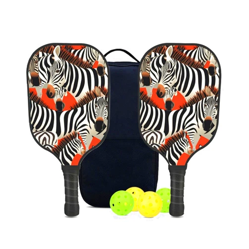 KUAVETO Carbon Fiber Pickleball Paddles Set, All The DIY Fun You can Have with Zebra-BM1120 Pattern Custom Made Honeycomb Polymer Core- Includes 2 Paddles, 4 Balls, and a Carry Bag