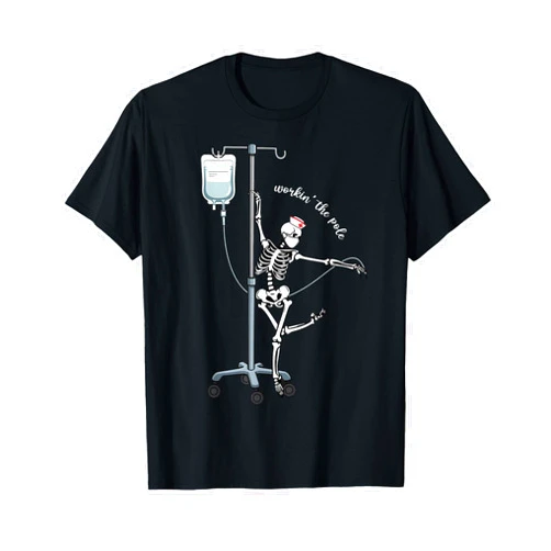 Skeleton CU ER Nurse Working The Pole Halloween Funny Skeleton Nurse Workin’ The Pole Halloween Medical T-Shirt