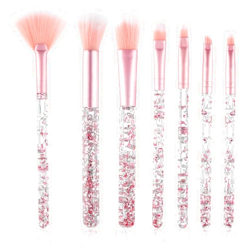 WLLHYF 7 PCS Glitter Crystal Makeup Brush Set, Sparkles Fan Makeup Brushes Blush Powder Lip Shadow Eyebrow Eye Blender Brush Sequins Handle Professional Make up Brush for Women(Pink)