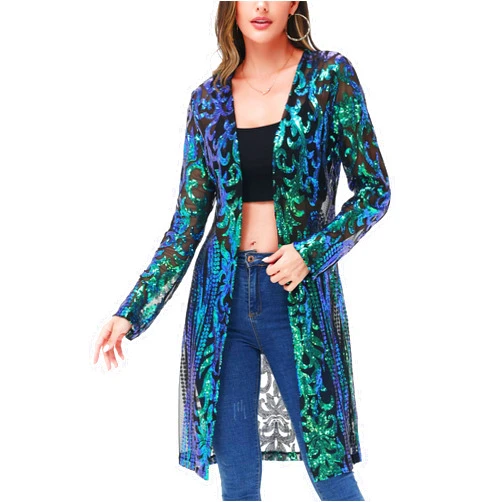 Anna-Kaci Women's Sparkly Sequin Cardigan Long Sleeve Open Front Glitter Kimono