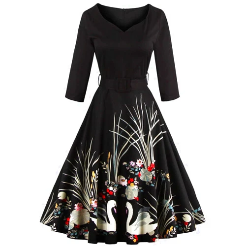BABYONLINE D.R.E.S.S. Babyonline Floral Vintage Women Dresses Half Sleeve 1950s Rockabilly Party Gown