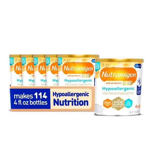 By Enfamil Enfamil Nutramigen Hypoallergenic Baby Formula with Iron, Lactose Free, Colic Relief from Cow's Milk Allergy Starts in 24 Hours, Brain Building DHA, Probiotic LGG for Immune Support, 12.6 Oz Can, Pack of 6
