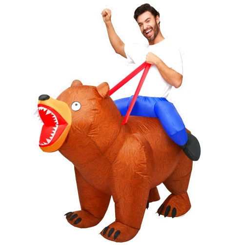 Spooktacular Creations Adults Halloween Inflatable Costumes, Riding a Bear Blow Up Costume, Brown Inflatable Suit for Men Halloween Costume Cosplay Themed Parties