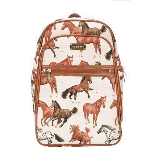 Signare Tapestry Backpack for Women Computer Rucksack Knapsack bookbags for women In Running Horse Design (BKPK-RHOR)