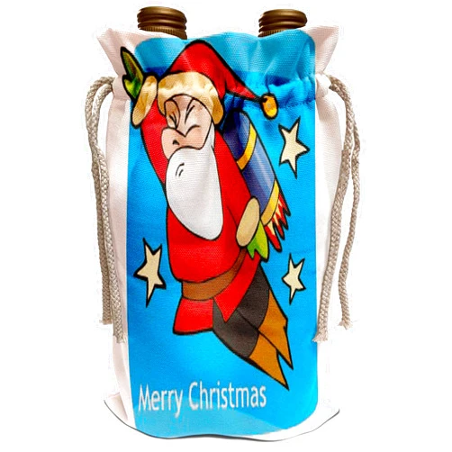 3dRose Blonde Designs Happy Holidays For All - Merry Christmas Rocket Pack Santa Claus - Wine Bag (wbg_160512_1)