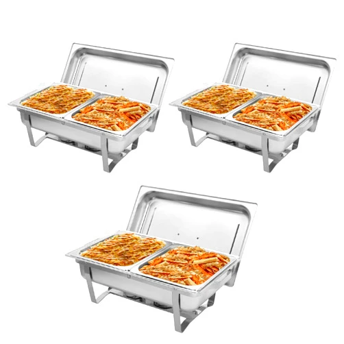 ROVSUN 8 Quart Chafing Dish, NSF Stainless Steel Catering Serve Chafer, Restaurant Food Warmer, Rectangular Buffet Stove with Foldable Frame for Party (3, Half Size Food Pan)