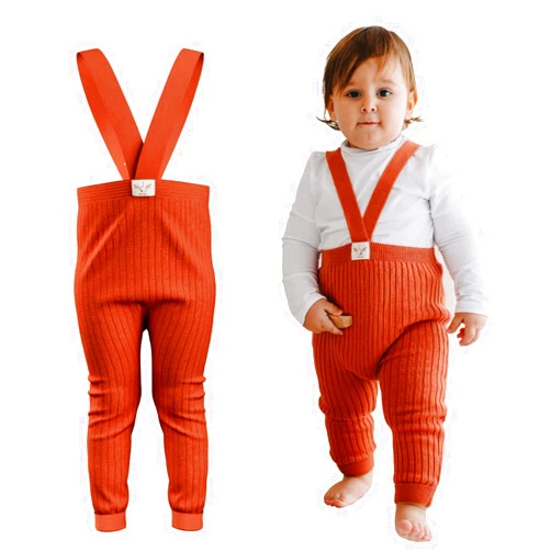 mama-yoyo baby&kids |100% Organic Cotton | GOTS Certificate |Baby Knit Leggings with Suspenders | High Waist Tights w Braces