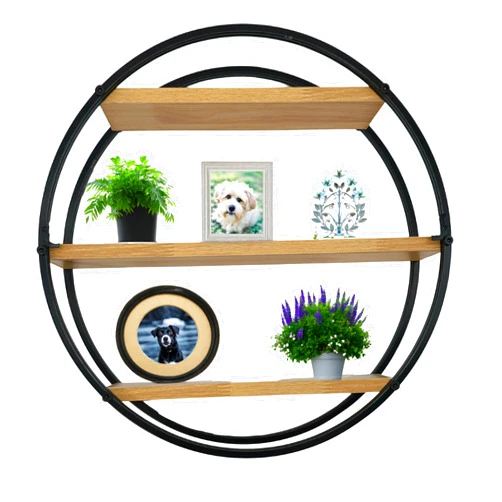 Admired By Nature, Mounted Iron Circle Hanging Storage Shelving, 3 Tier Floating Circular Wall Decor, Large Size, Round Decorative Lightweight Hanging Shelves, Unique Sphere Shape Wall Shelf, 1 Unit