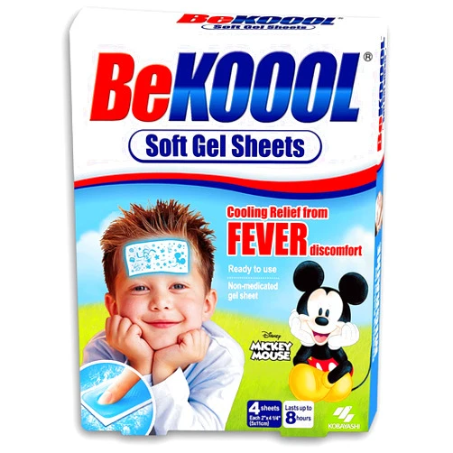 BeKoool Be Koool: Kids 8 Hour Soft Gel Sheets w/Cooling Relief Fever Reducer, 4 Count (Pack of 5)