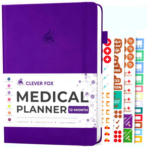 Clever Fox Large Medical Planner 12-Month – Medical Notebook, Health Diary, Wellness Journal & Logbook to Track Health – Self-Care Medical Journal – 12 Months, Undated, 7″ x 10.5″ (Purple)
