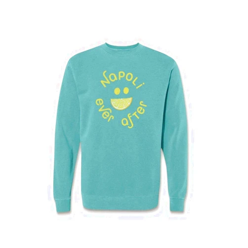 Nayked Apparel Women's Ridiculously Soft Fleece Pigment-Dyed Graphic Pullover Sweatshirt | Napoli Ever After (Pigment Mint, Small)