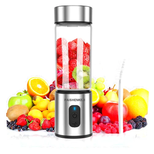 PAISHENKEJI Glass Portable Blender for Smoothies: Personal Blender for Shakes and Smoothies USB Rechargeable, for Baby Food Travel Beach Office Sports Use