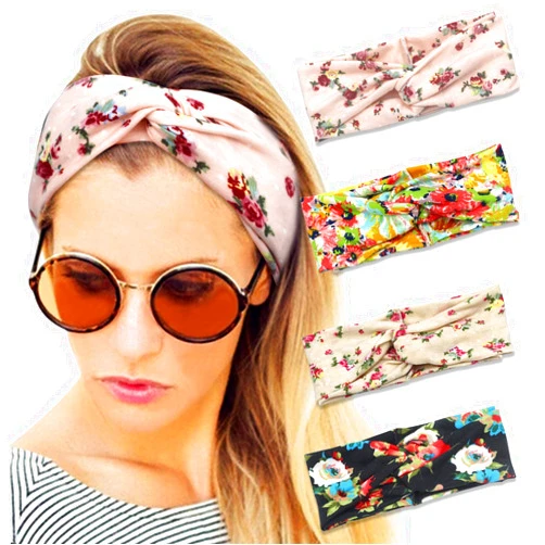 Brands 4 Color Pack Women Headbands Boho Floal Style Criss Cross Head Wrap Hair Band Workout Headband Twisted Hair Band Cute Hair Accessories (4 Color Pack style2)