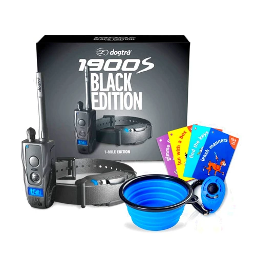 Dogtra 1900S Black Edition Remote Dog Training Collar - 1 Mile Range, Rechargeable, Waterproof - Plus 1 iClick Training Card, Jestik Click Trainer - Value Bundle