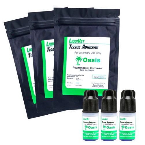 Generic 3 Pack Liquivet 8 Second Tissue Adhesive, Vet Skin Glue, Tissue Wound Cut Skin Closure, 3mL Bottle and 6 Applicators, VVG3SCX3