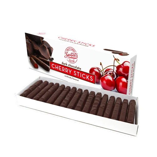 Sweet Candy Company Dark Chocolate Cherry Sticks - Gourmet Chocolate Covered Sticks, Chocolate Fruit Flavored Sticks, Gift Idea for Holidays, Gluten Free, Kosher - 10.5 oz Box