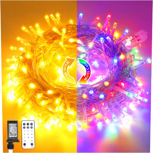 JMEXSUSS 200 LED Christmas String Lights Outdoor Waterproof, 66ft Color Changing String Lights Plug in, Warm White & Multicolor Christmas Lights for Trees Yard Wedding Xmas Party