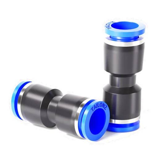 TAILONZ PNEUMATIC Blue Straight 2 Ways - 8MM Tube OD Push to Connect Tube Quick Fittings Push Lock PU-8 (Pack of 10)
