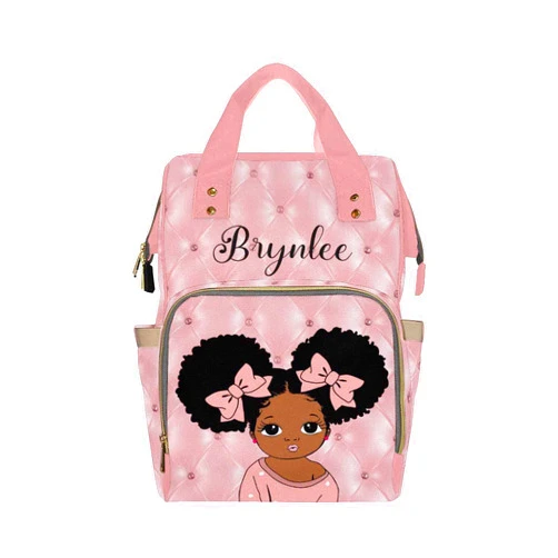 InterestPrint Name Custom African Black Pink Diaper Bag with Large Capacity for Mom Newborn, Waterproof Nappy Bags, Multifunction Mommy Travel Bag Daypack Organizer Bags for Mom