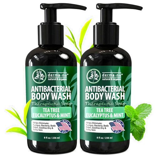 Derma-Nu Antibacterial Body Wash - Antibacterial Soap And Tea Tree Body Wash For Jock Itch, Athletes Foot, Eczema And Back Acne - Anti Bacterial Body Soap For Men And Women Safe For All Skin Types - 2 Pack