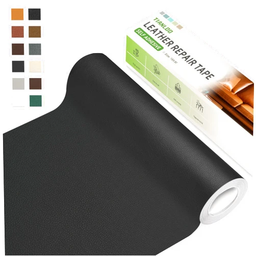 TIANLDD Leather Repair Tape,16 x 80 Inches Self Adhesive Leather Repair Patch，Leather Repair Kit for Furniture，Couches,Car Seats,Cabinets,Handbags(Black-Litchi Grain)