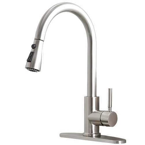 Ufaucet Brushed Nickel Kitchen Faucet with Pull Down Sprayer, High Arc Single Hole Kitchen Sink Faucet with Sprayer, Commercial Modern Pull Out Stainless Steel Kitchen Faucet Grifo De Cocina