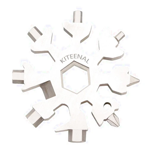 Amanely Snowflake Multi-Tool - 19-in-1 Stainless Steel Snowflake Tool with Keychain, Screwdriver, Bottle Opener, Compact and Portable for Outdoor Adventure and Daily Use
