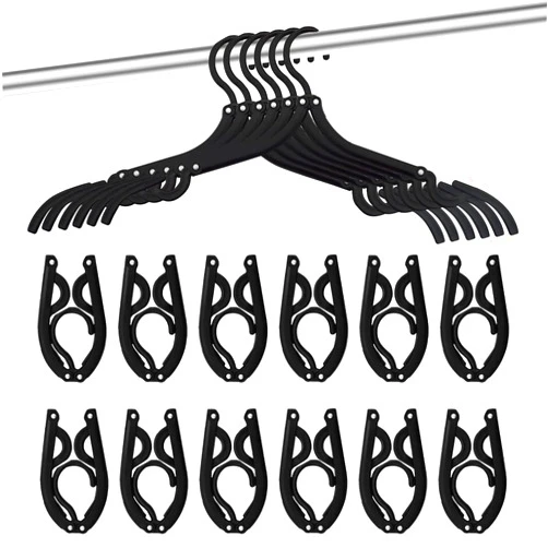 Trubetter 24 Pcs Travel Hangers - Cruise Ship Essentials Portable Folding Clothes Hangers Travel Accessories Foldable Clothes Drying Rack for Travel (Black)