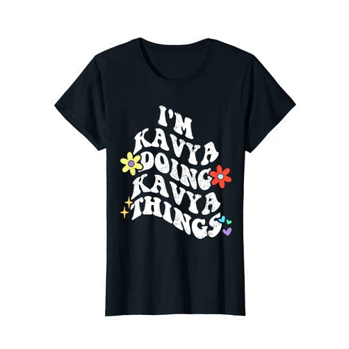 Personalized Name Mothers Day outfit For Women Retro Groovy Im KAVYA Doing KAVYA Things Funny Mother's Day T-Shirt