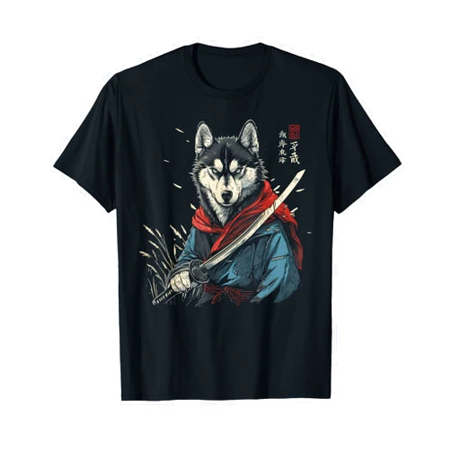 Japanese Anime Stuff Samurai Dog Ninja Siberian Husky Dad Cute Japanese Anime Stuff Samurai Dog T-Shirt