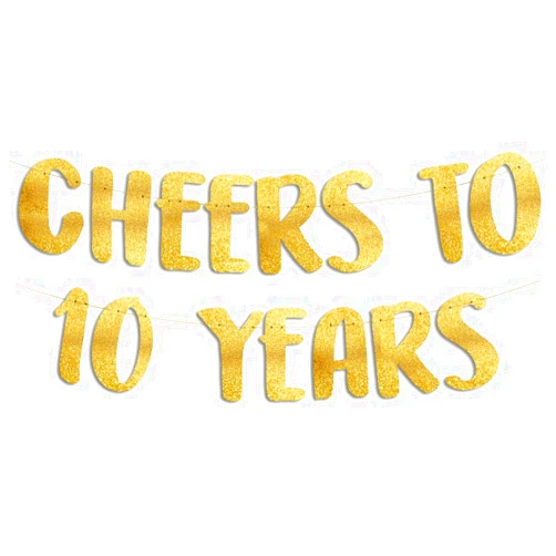 Sterling James Co. Cheers to 10 Years Gold Glitter Banner - 10th Anniversary and Birthday Party Decorations