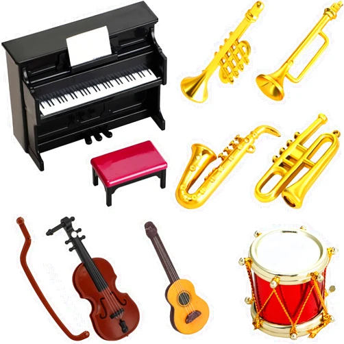 Skylety Dollhouse Miniature Musical Instrument Set in 1:12 Scale, Mini Dollhouse Musical Instrument Model Includes Violin Piano Trumpet Saxophone Electric Guitar, Model Accessory F