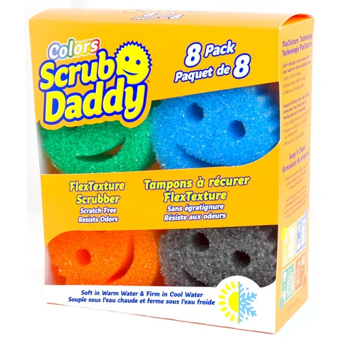 Scrub Daddy 8 Sponge Set, Colors, Scratch-Free Sponges for Dishes & Home, Odor Resistant Scrubbers, Soft in Warm Water Firm in Cool, Deep Cleaning, Dishwasher Safe, Multi-use Functional Ergonomic, 8ct