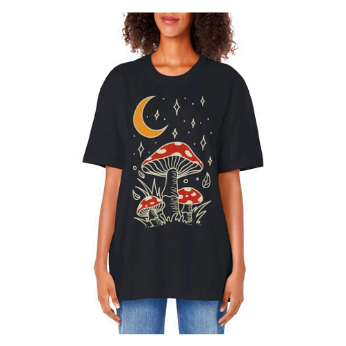 Wowsome! Mushroom Dark Academia Cottagecore Moon Shroom Witchy Adult Oversized Vintage T-Shirt
