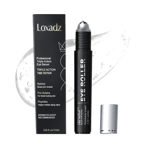 Loxadz Under Eye Brightener Roller - Caffeine & Retinol Eye Serum for Dark Circles, Puffiness & Fine Lines, Travel Essential Vegan Skincare, Cooling Eye Massage, Dermatologist-Tested, 0.52 fl oz
