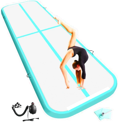 Mecalm Air Gymnastics Tumbling Mat 16FT Tumble Track Tumbling Mat 4 inchs Thickness Gymnastics Mats for Tumbling with Electric Air Pump for HomeGymYogaTrainingCheerleadingOutdoorBeachPark(Mint
