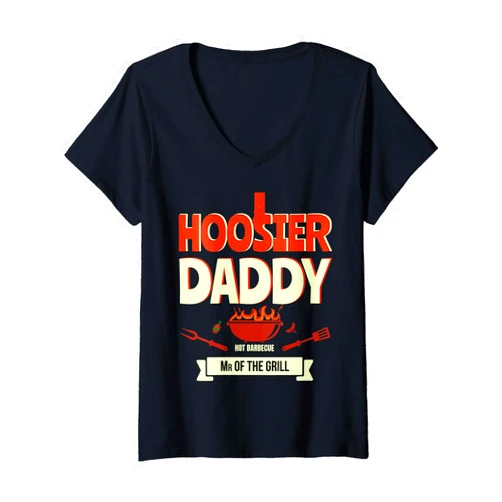 Vintage The Hot dad hoosier BBQ Father's Day Womens Hot Dad BBQ hoosier for father's day funny BBQ Grilling V-Neck T-Shirt