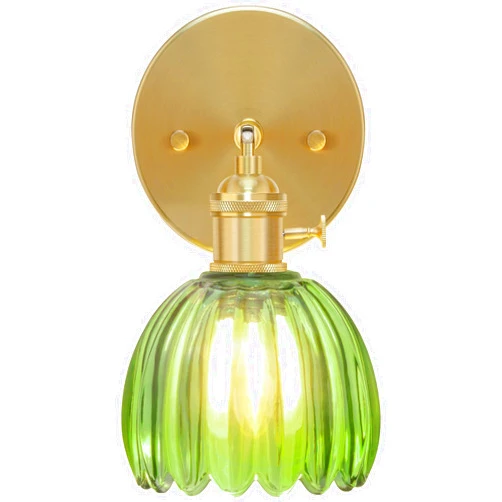 NIORSUN Wall Sconce with Green Glass Lampshade, 180° Adjustable Vintage Wall Sconce with 3000K Edison Bulb, Hardwired Tulip Sconces Wall Lighting with Switch for Bedroom Bathroom Hallway Living Room