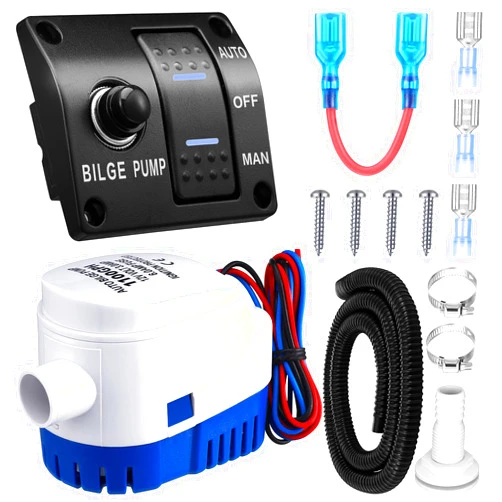 Saysurey Automatic Bilge Pump 1100GPH Boat Bilge Water Pump 12v 24v 3 Way Bilge Pump Switch Panel with Built in 15a Circuit Breaker Bilge Pump Plumbing Installation Kit for Boat Accessories