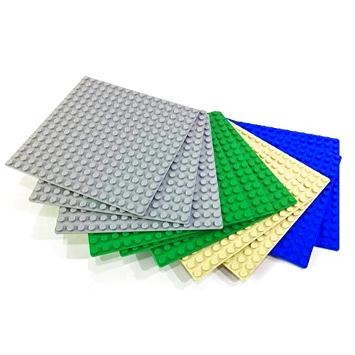 Brick Loot Toy Brick Compatible 5 X 5 in. Baseplates for Toy Model Construction Sets - 16x16 Variety Base Plate - Fits All Major Brands - Grey, Green, Blue, and Tan (10-Pack)
