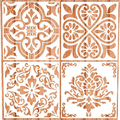 KUANSHENG 4 Pcs Tile Painting Stencils - 12 x 12 Inches Wall Reusable Templates for DIY Scrapbooks & Home Décor (Flower Style)