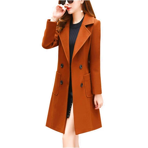 chouyatou Women Elegant Notched Collar Double Breasted Wool Blend Over Coat