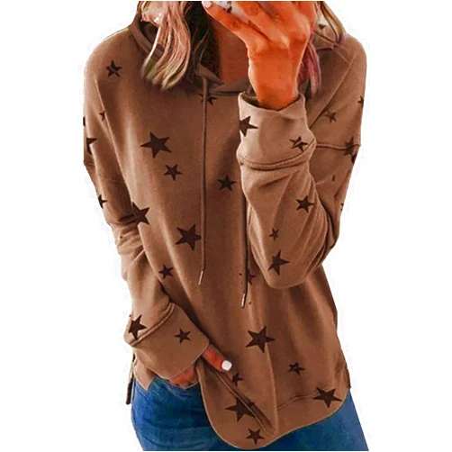MyKrazyTees Women Fashion Star Print Side Split Drawstring Hoodies Sweatshirts Long Sleeve Loose Soft Casual Pullover Tops Shirt