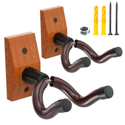 Dulphee Guitar Wall Mount, Solid Wood Guitar Wall Hangers, Ukulele Holder V-Shaped Hook Mandolin Banjo Bass Stand for Home & Studio (2Pack)