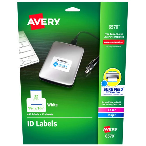 Avery ID Labels, Sure Feed Technology, Permanent Adhesive, 1.25